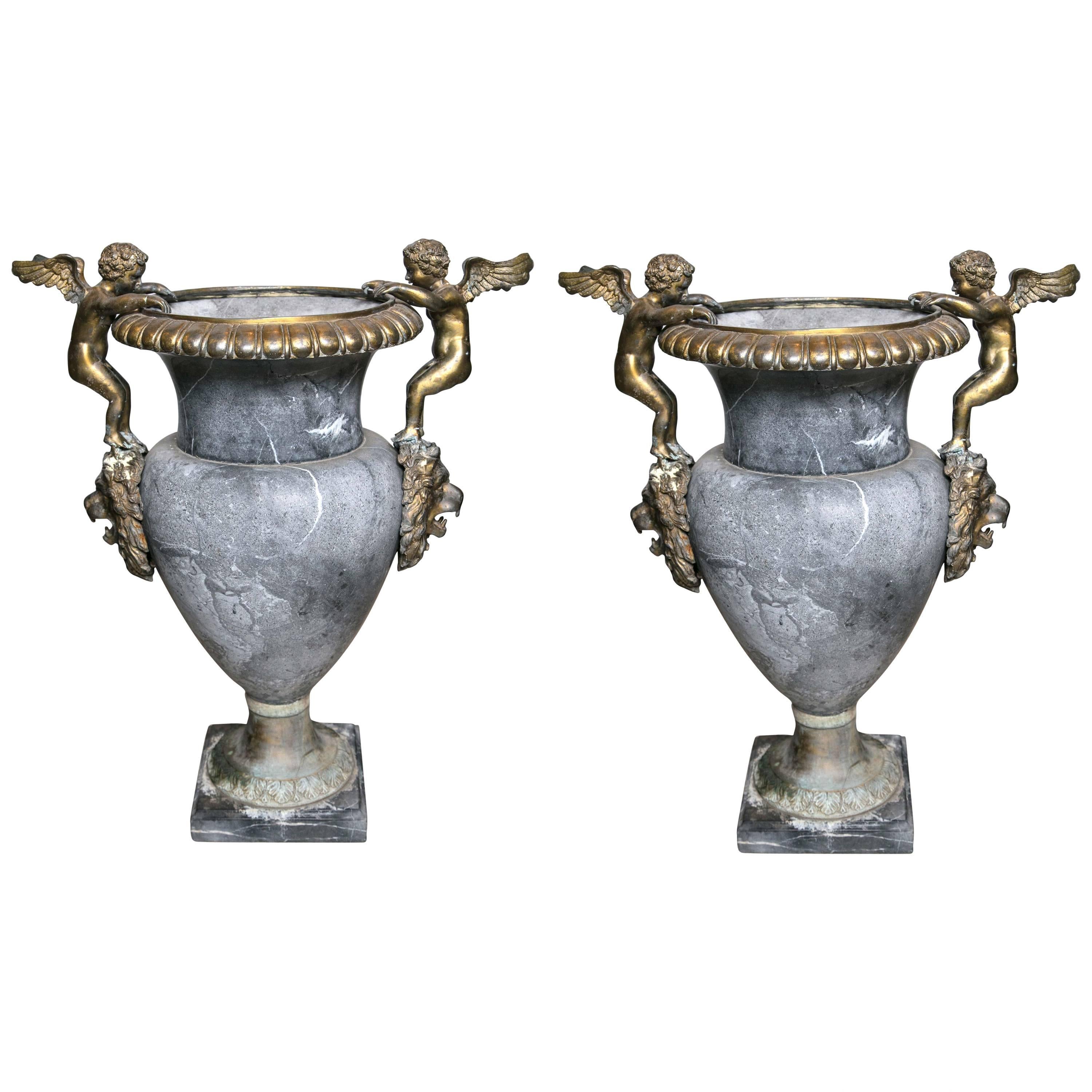 Pair of Marble Urns For Sale