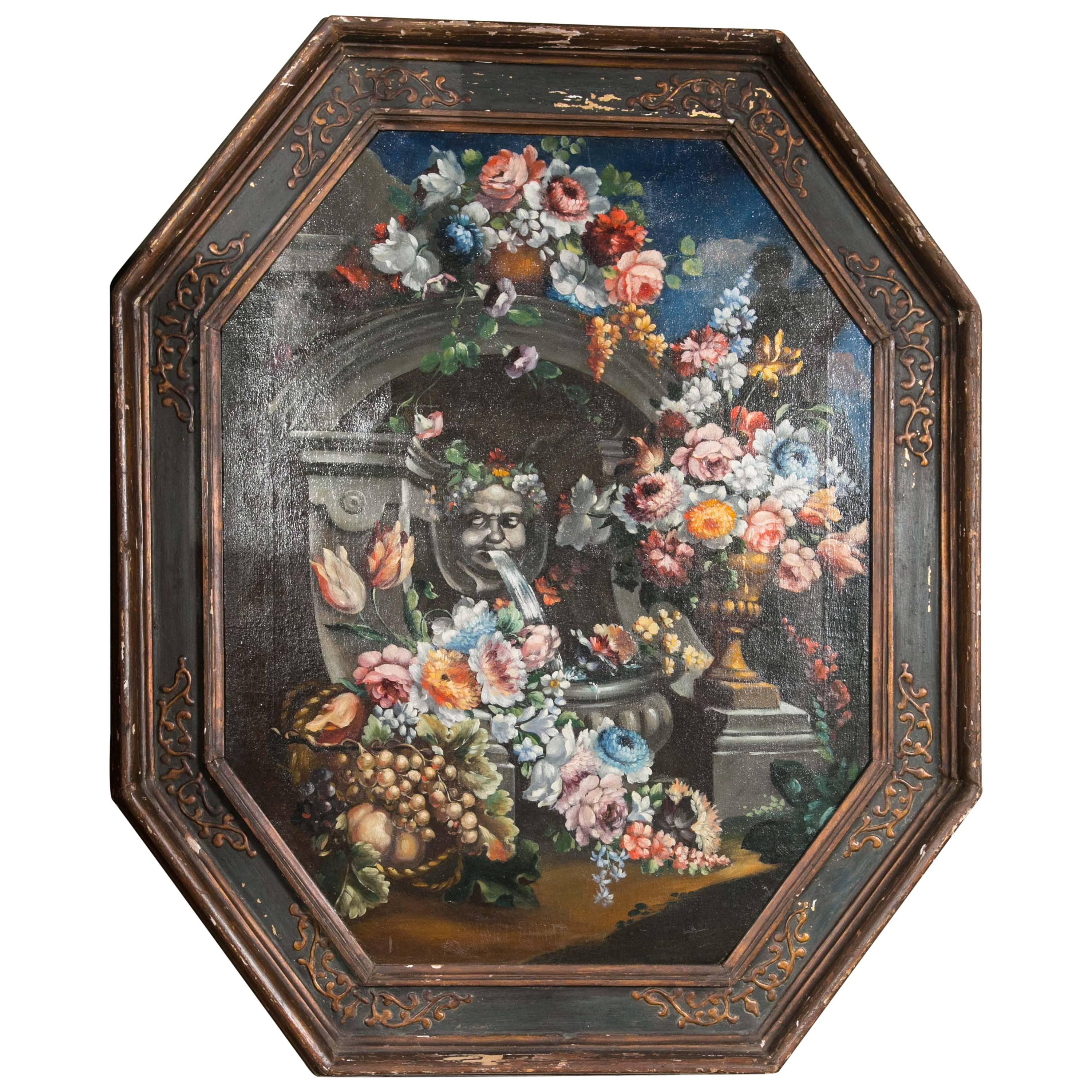 19th Century Still Life Painting of Octagon Shape For Sale