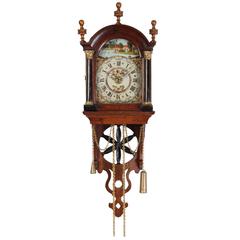 Antique Attractive Dutch Frisian Maddered Oak Striking Alarm Clock, circa 1830