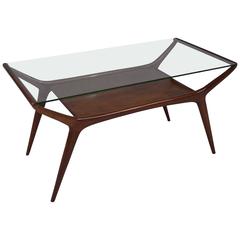 Cherrywood, Crystal Top, Low Table in the Style of Gio Ponti