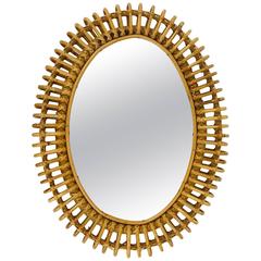 Oval Mid-Century Rattan Wicker Wall Mirror, Franco Albini Style, Italy, 1950s 9