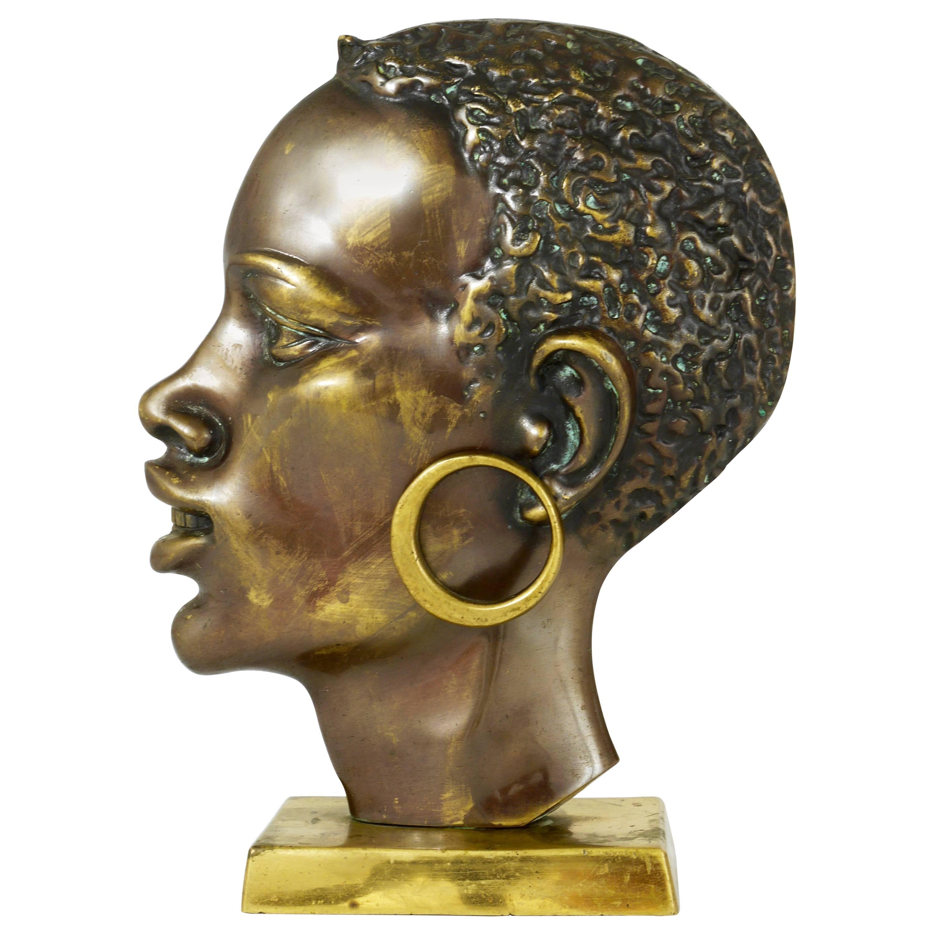 Beautiful Brass Bust of an African Man, Hagenauer Style, Austria, 1950s