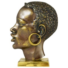 Beautiful Brass Bust of an African Woman in the Manner Hagenauer, Austria, 1950s