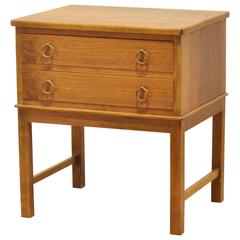 1950 Mid-Century Modern Design Fritz Hansen Walnut & Brass Mini Chest of Drawers