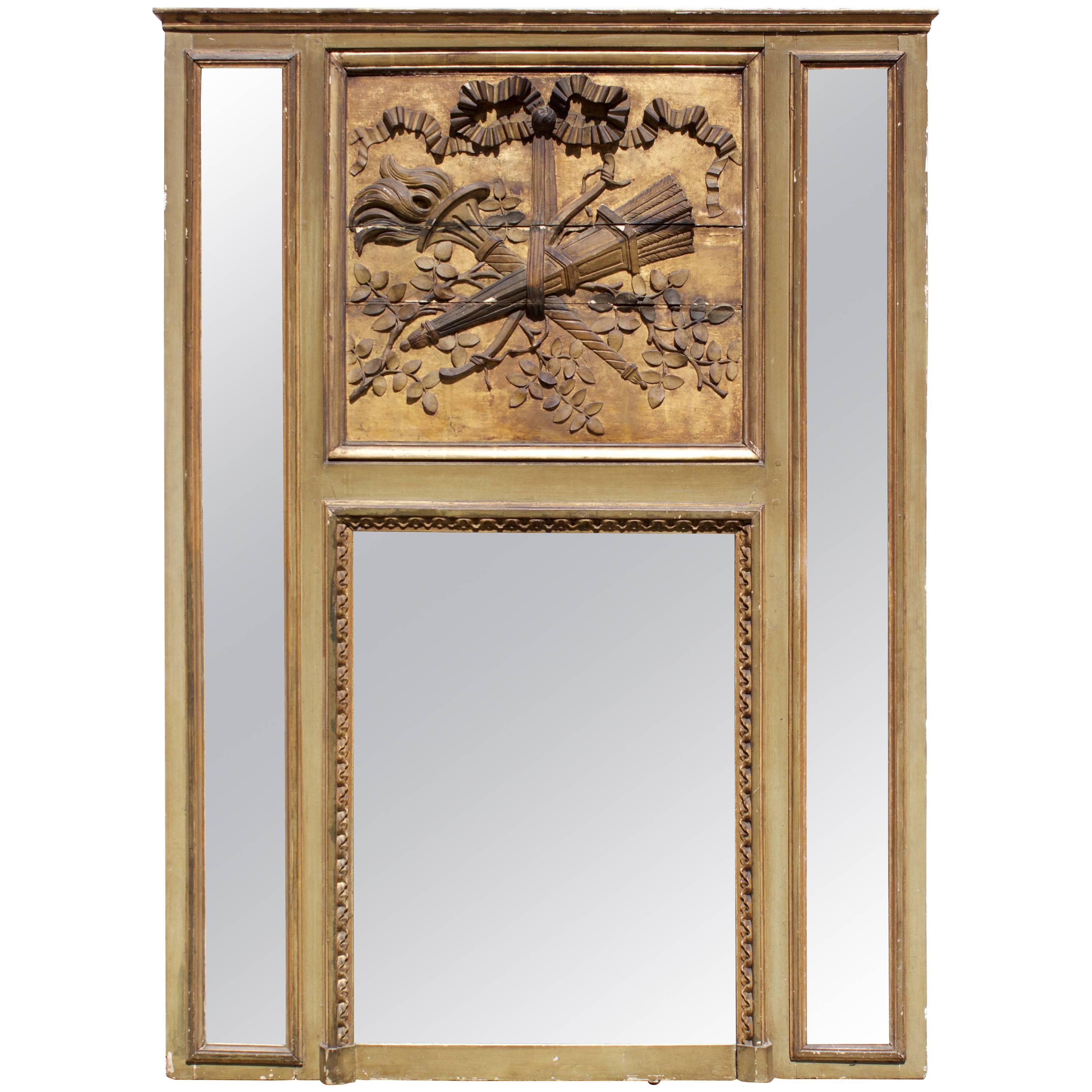 French Louis XVI Period Mantel Trumeau Mirror "A Parecloses" For Sale