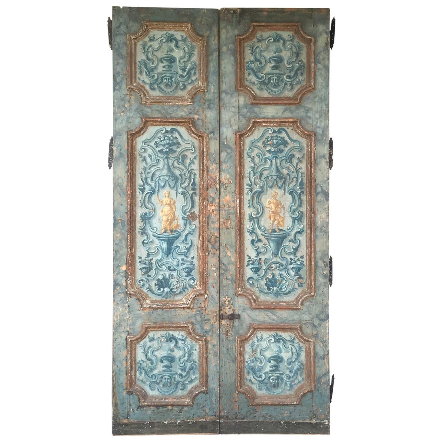 Antique Pair of Extravagantly Painted Doors from Naples, Italy 18th Century