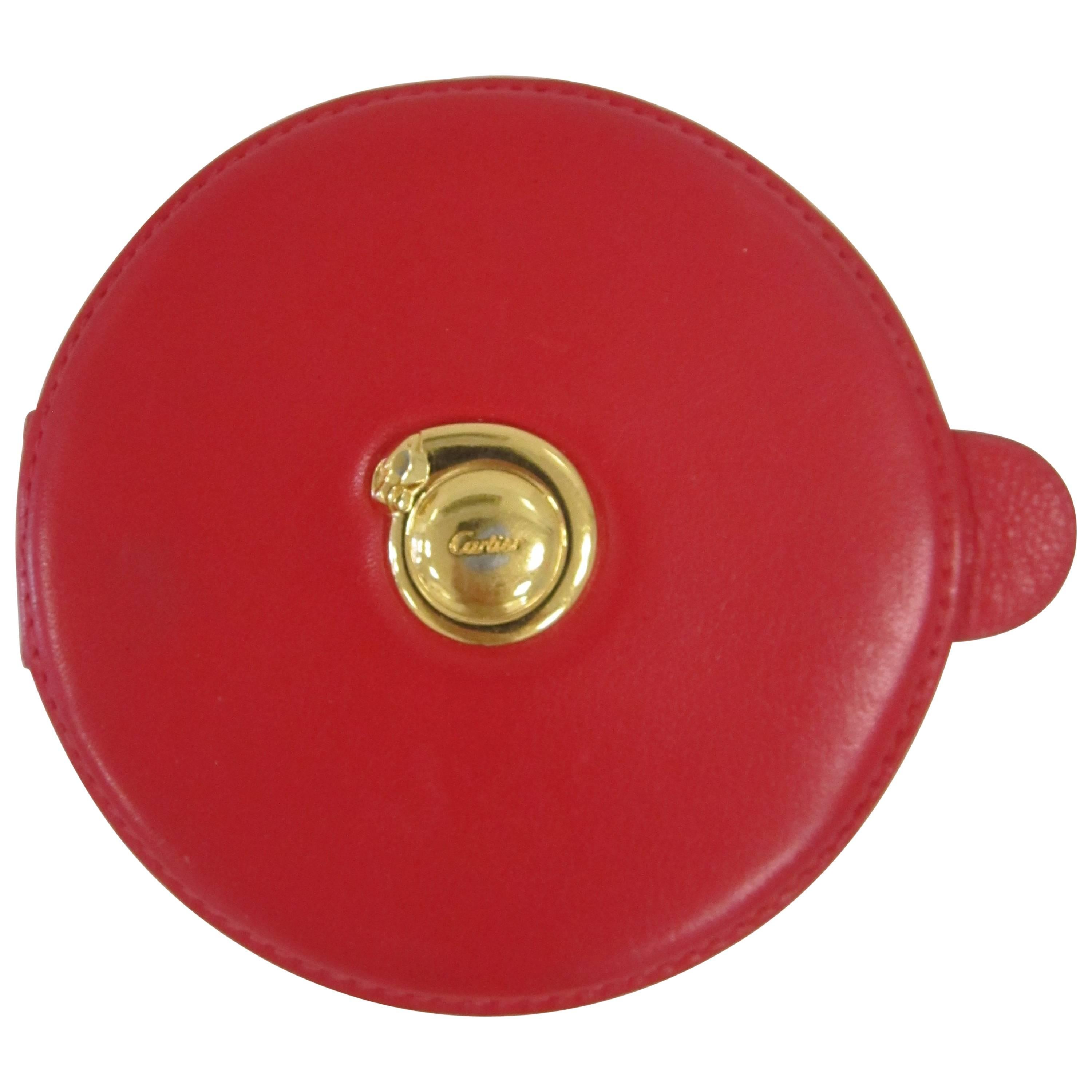 Vintage Red Leather Cartier Compact Mirror, Paris
