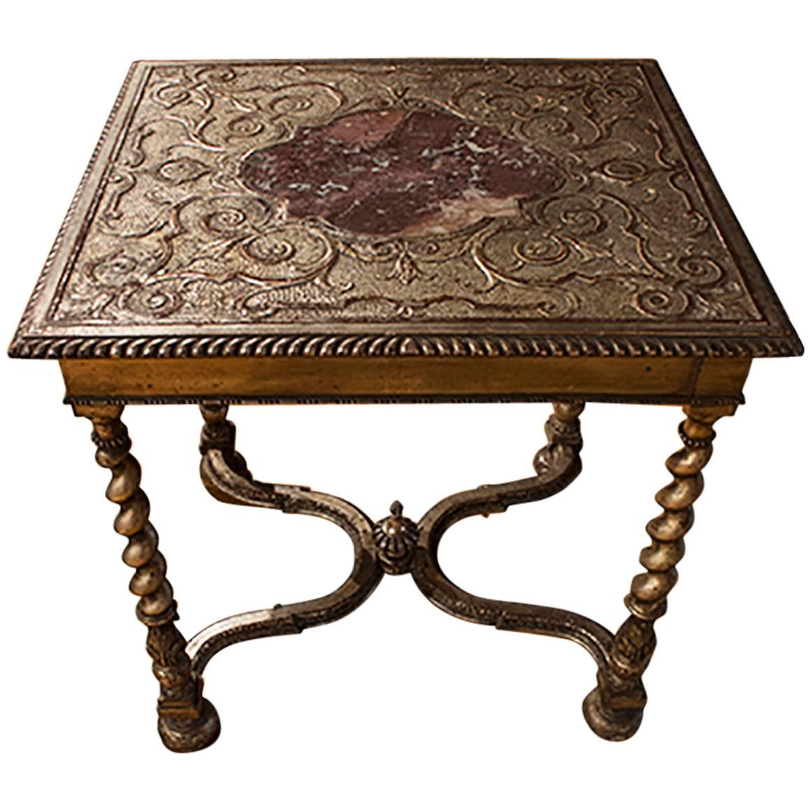 English Silver Gilt Table with Marble Insert