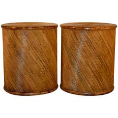 Pair of 1970s Round Bamboo Side Tables