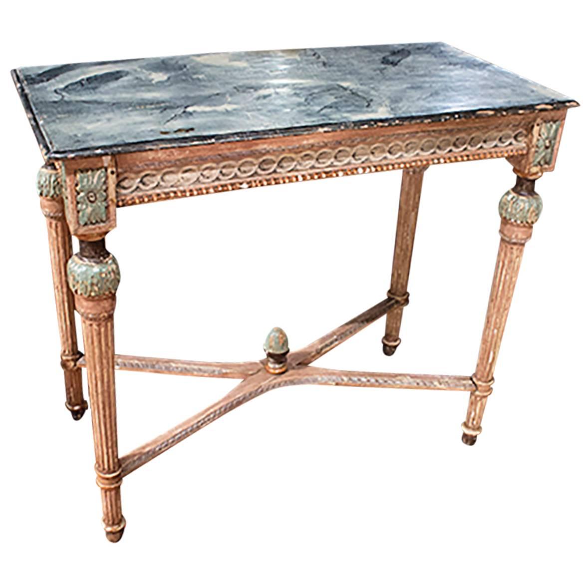 Louis XVI Painted Faux Painted Top Console For Sale