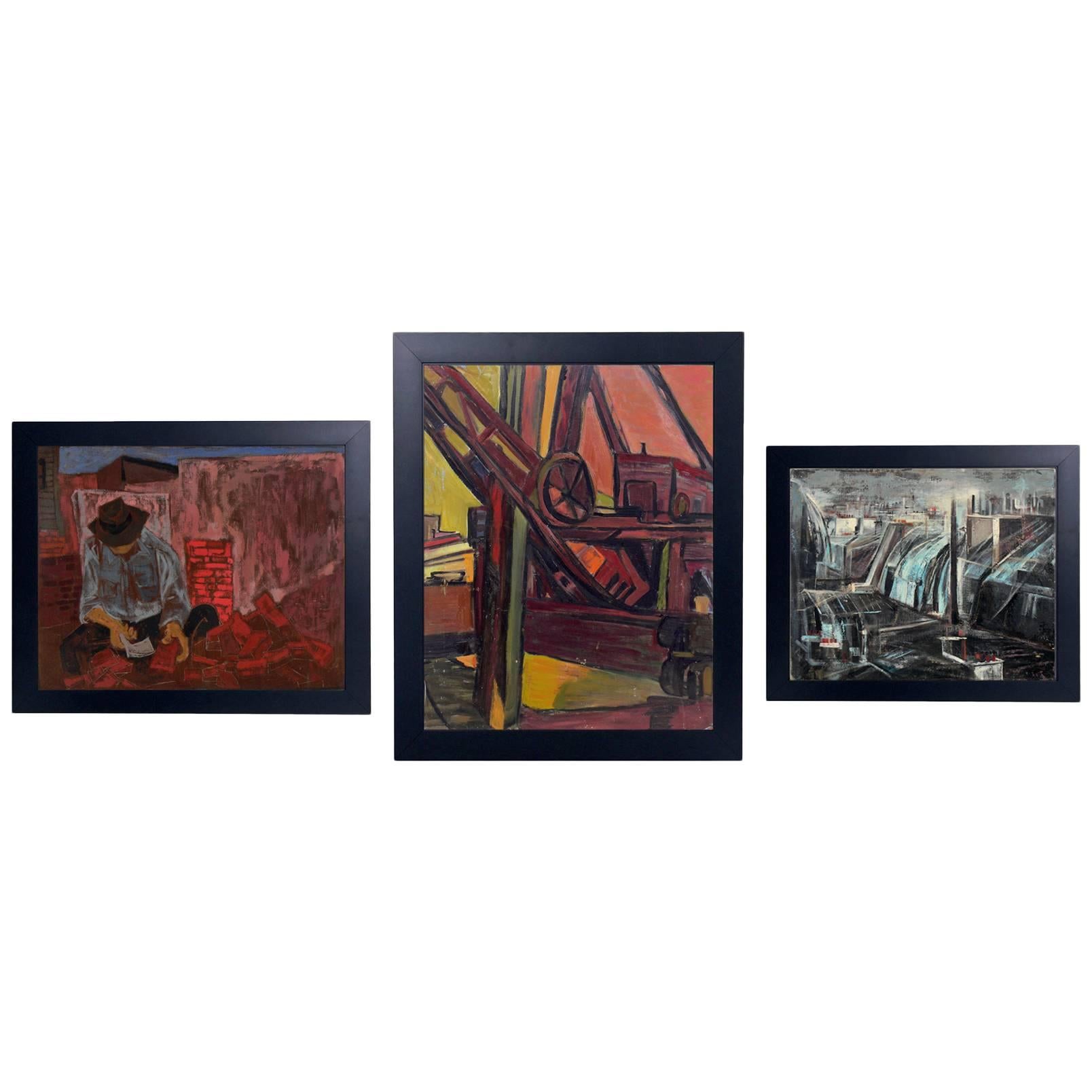 Sélection de trois peintures de l'ère WPA en vente