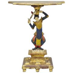 1950s Italian Hollywood Regency Figural Jester Gold Leaf Pedestal Accent Table