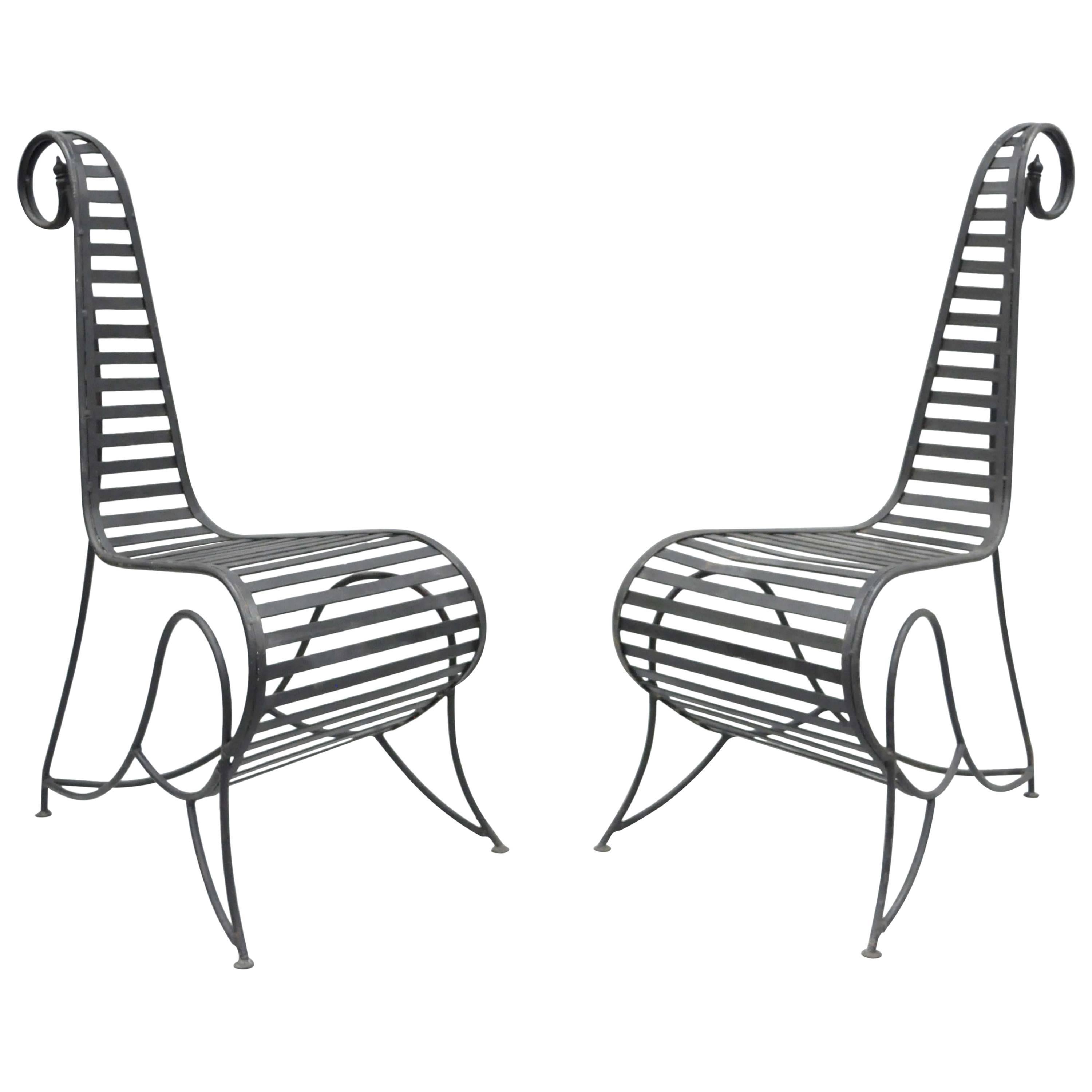 Pair of Vintage Whimsical Steel Iron Spine Lounge Chairs after André Dubreuil
