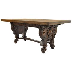 Late 19th Century Carved Oak Figural Refectory Extension Dining Table