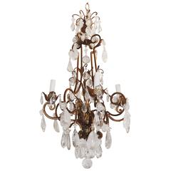 Elegant French Bagues Rock Crystal Gilt Vintage Fixture Jansen Tole Chandelier