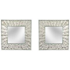 Roberto Rida, Pair of Large Martelé Colorless Glass Mirrors 5