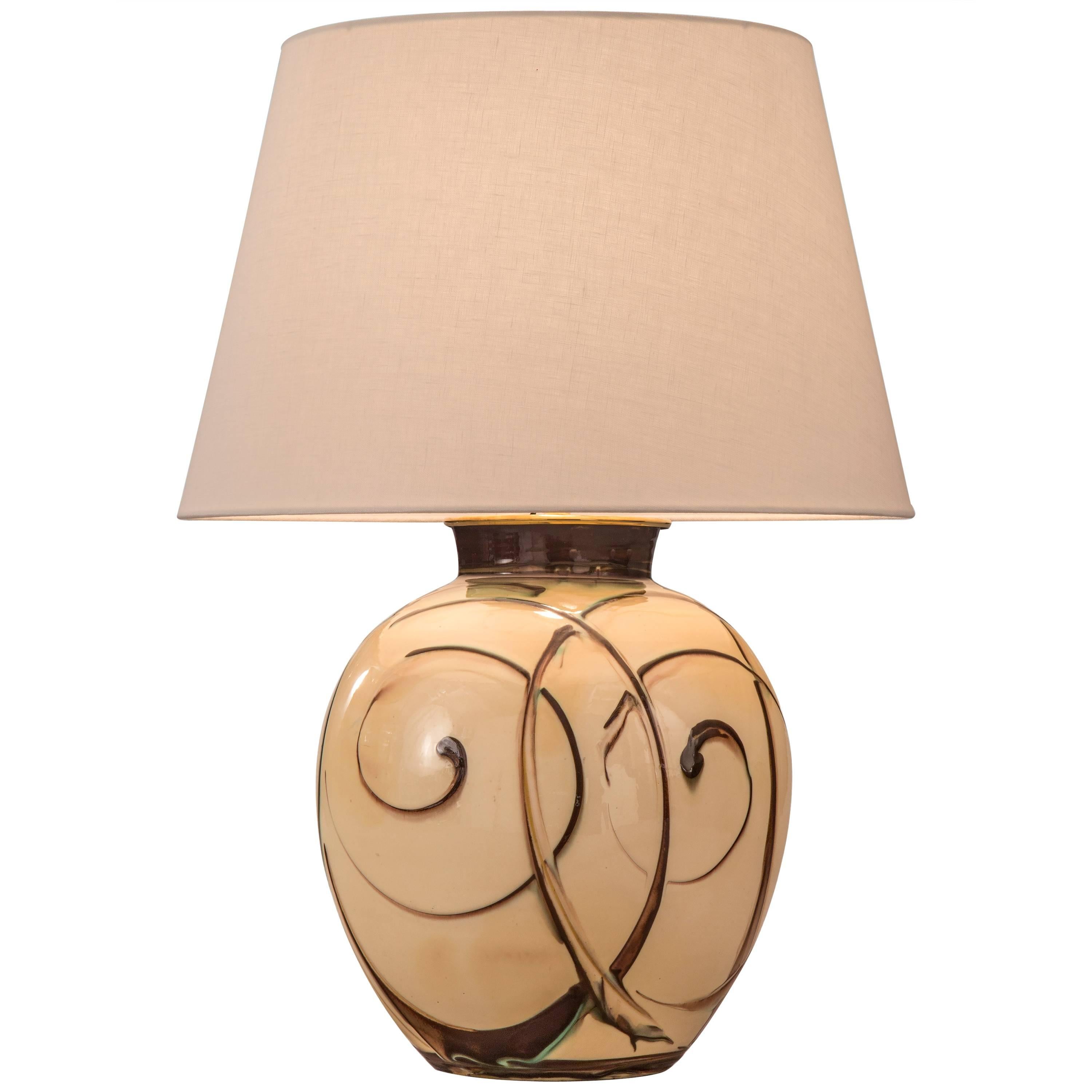 Herman H.C. Kähler Glazed Ceramic Vase Turned into Lamp