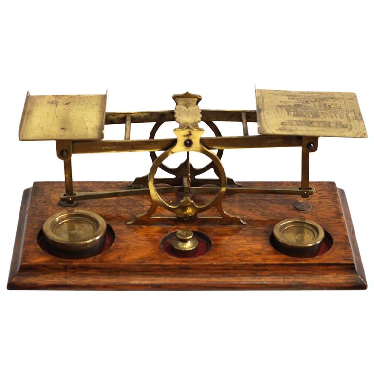 Antique English Mahogany and Brass Postal Scales For Sale at 1stdibs