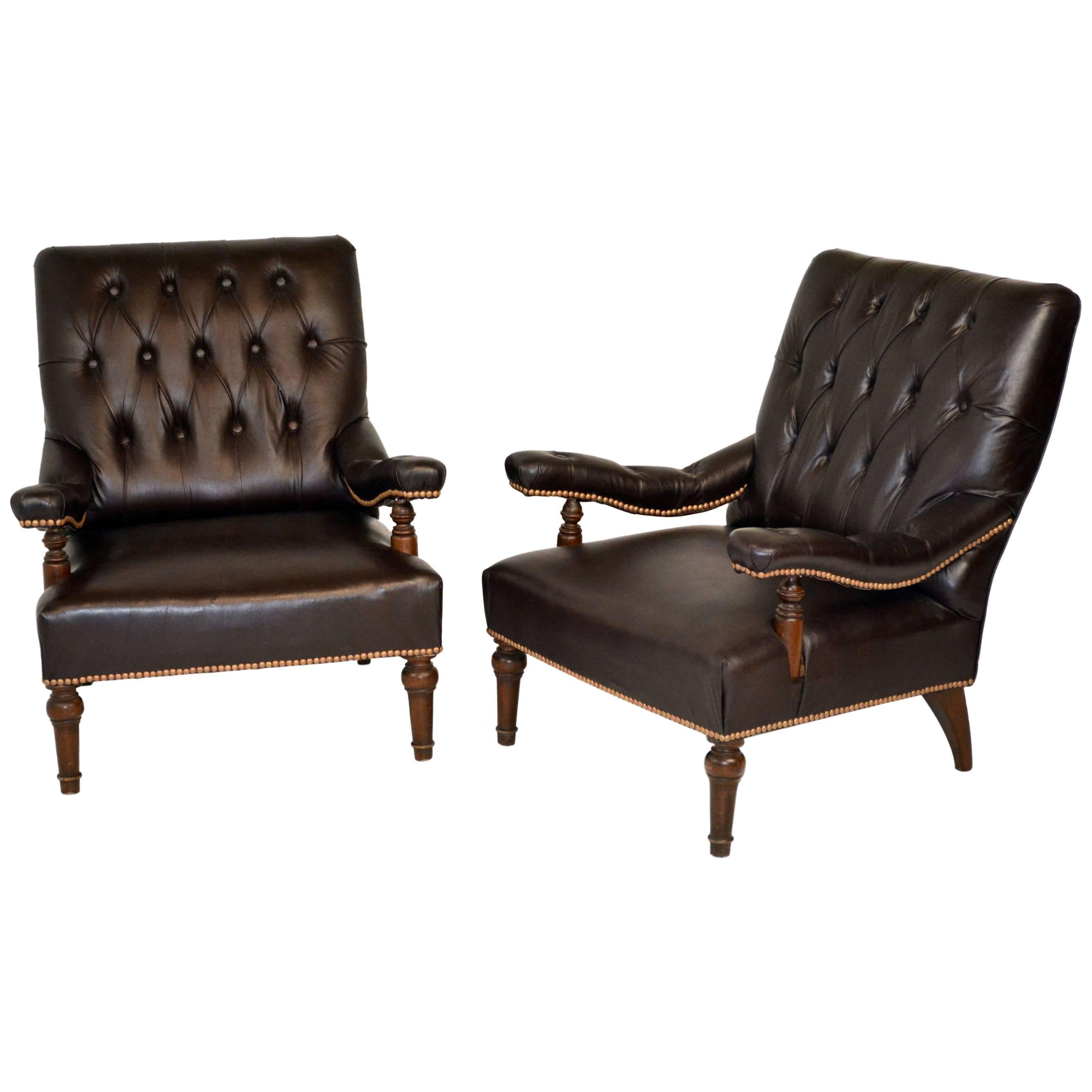 Pair of Edwardian English Leather Library Chairs