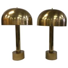 Pair of 1979s Brass Table Mushroom Lamps by Laurel