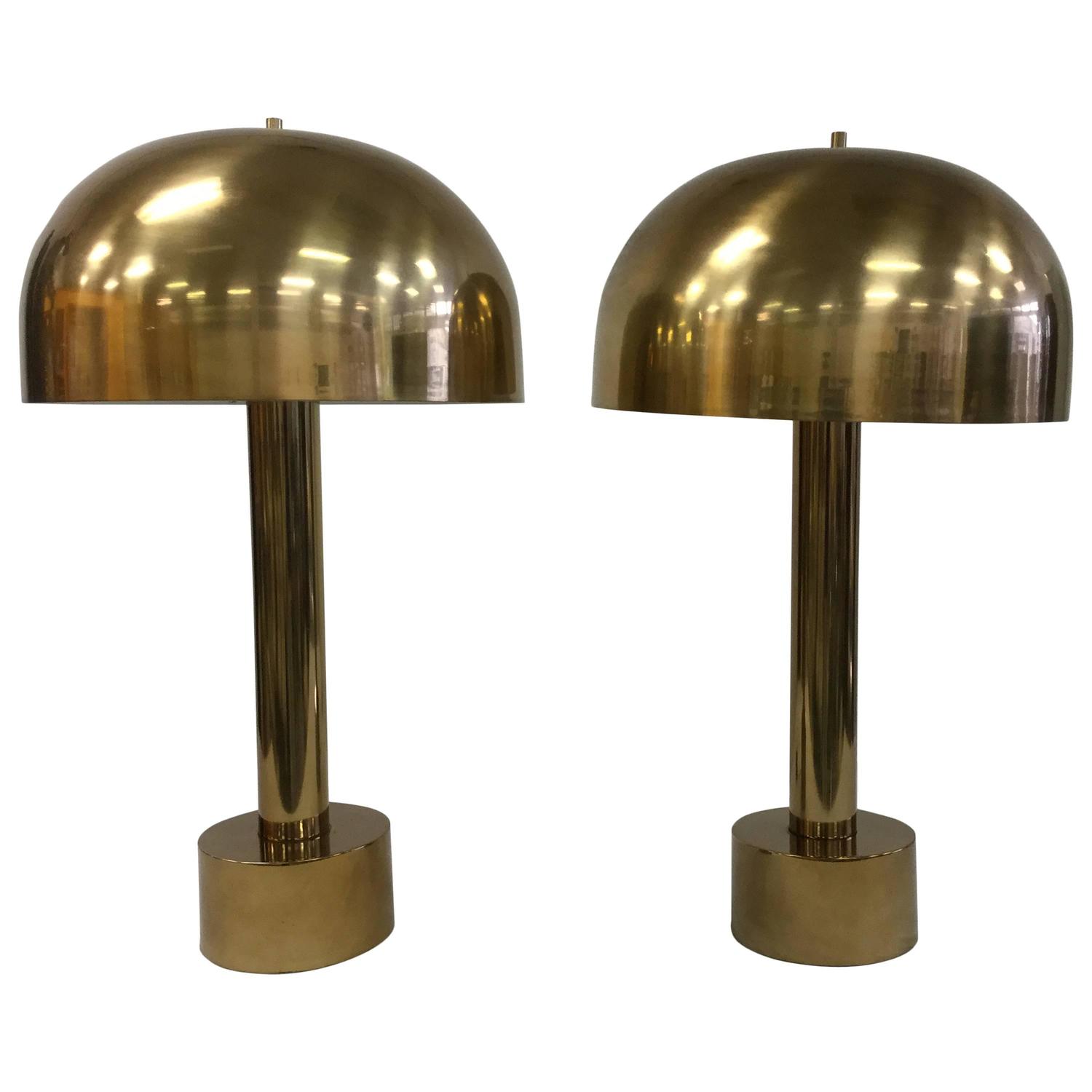 Pair of 1979s Brass Table Mushroom Lamps by Laurel at 1stdibs