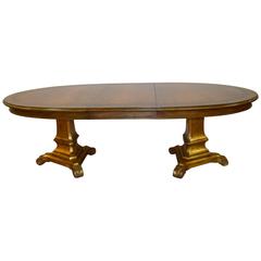 Neoclassic Walnut Dining Table with Two Pedestals