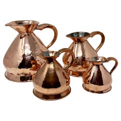 Set of 4 Antique English Copper Pub Measures, Circa 1880-1900.