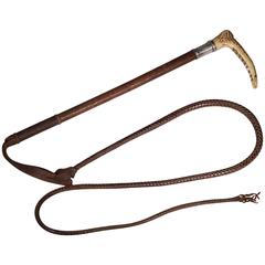 Antique Leather, Horn and Sterling Silver Riding Crop and Whip