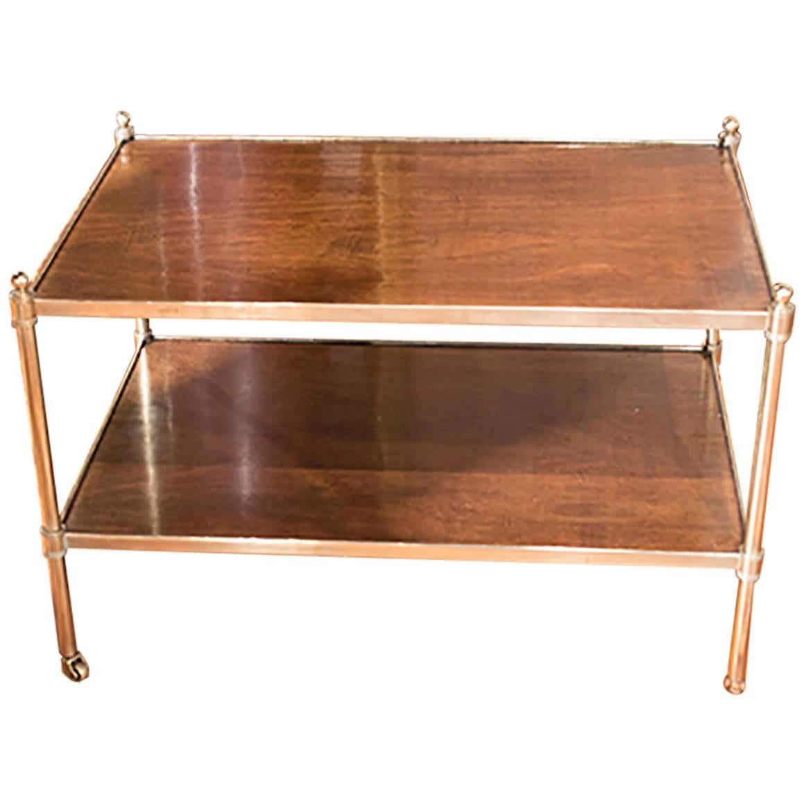English Brass and Mahogany Low Table For Sale