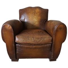 Art Deco Cognac Leather Club Chair, 1940s