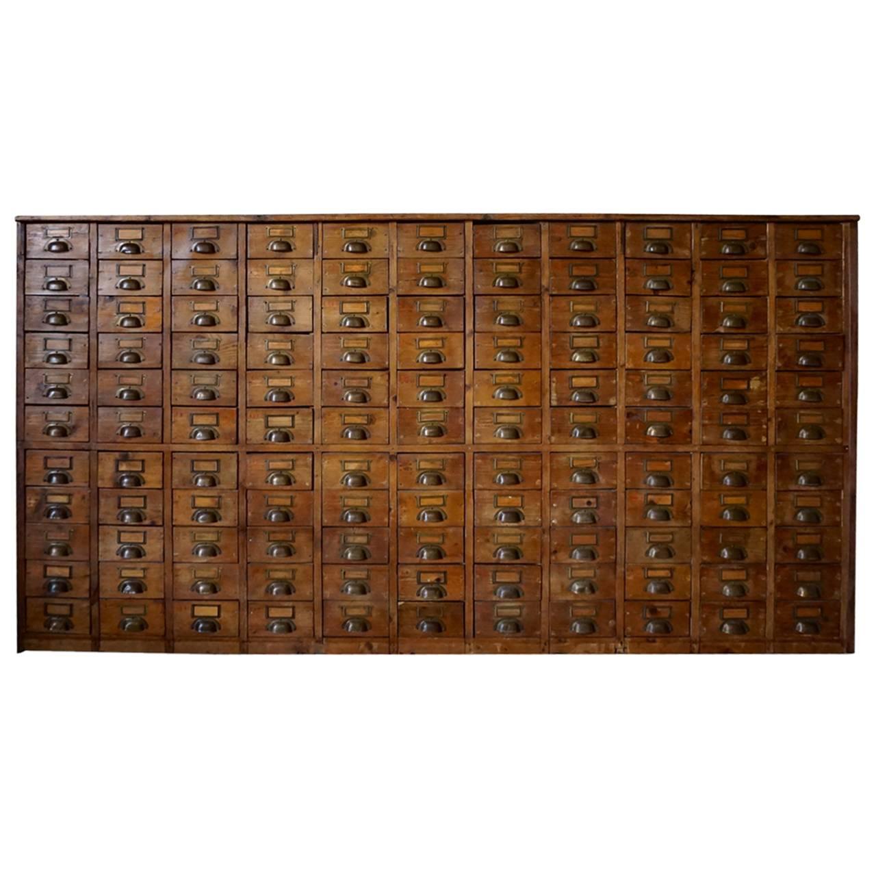 Vintage French Large Pine Apothecary Bank of Drawers at 1stDibs