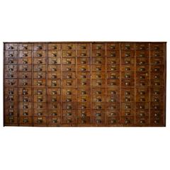 Antique French Large Pine Apothecary Bank of Drawers