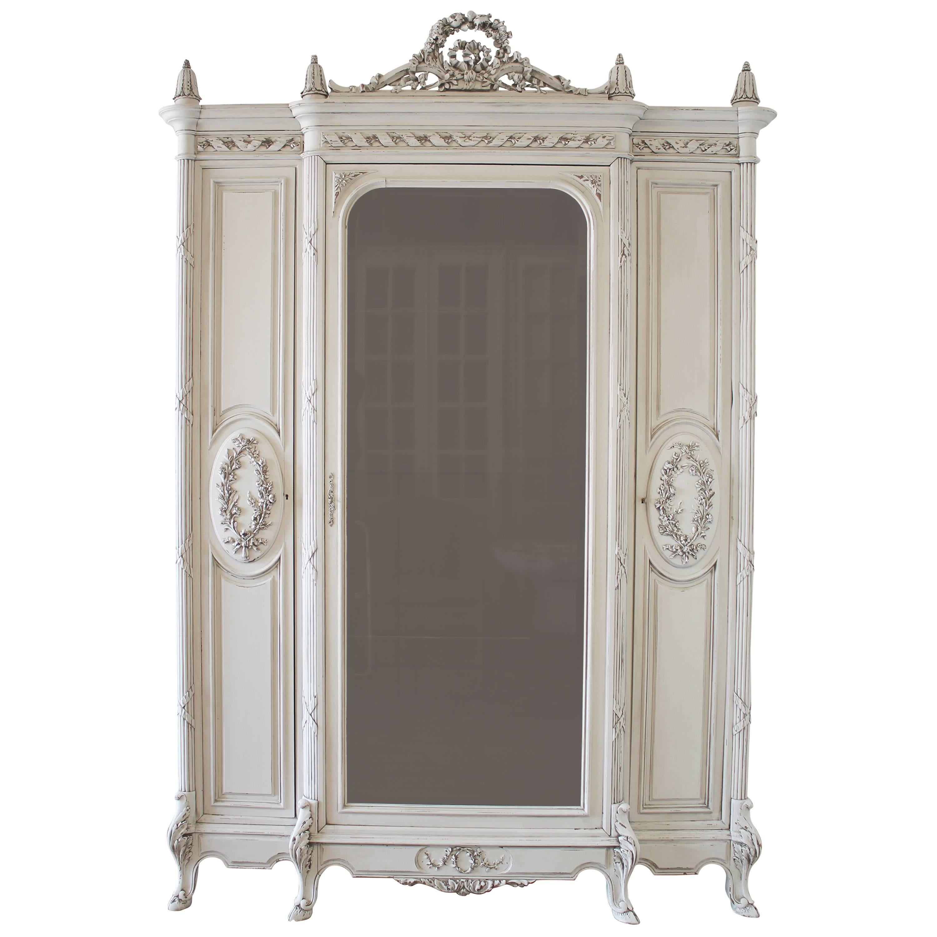 19th Century Painted Antique French Louis XV Style Armoire Display Cabinet