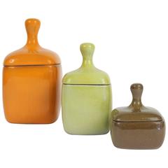 Set of Three 1950s Ceramic Ruelland Covered Pots