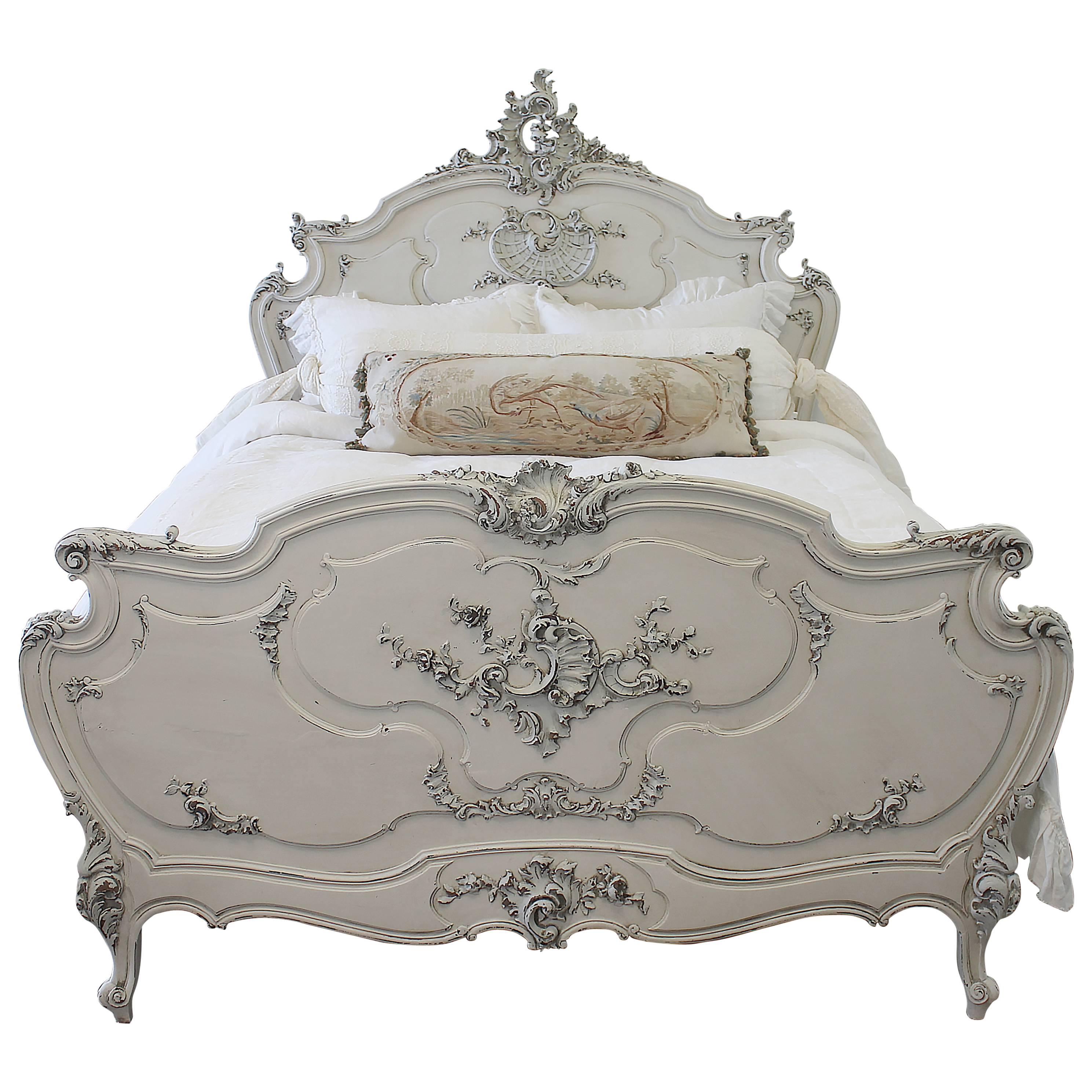 19th Century Rococo Painted Rosewood French Bed in Louis XV Style