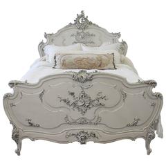 Antique 19th Century Rococo Painted Rosewood French Bed in Louis XV Style