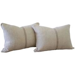 Antique French Homespun Linen Grain Pillows