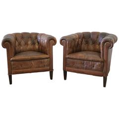 Pair of French Leather Tub Chairs