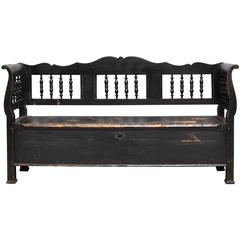 Antique Storage Bench with Original Black Paint, circa 1900