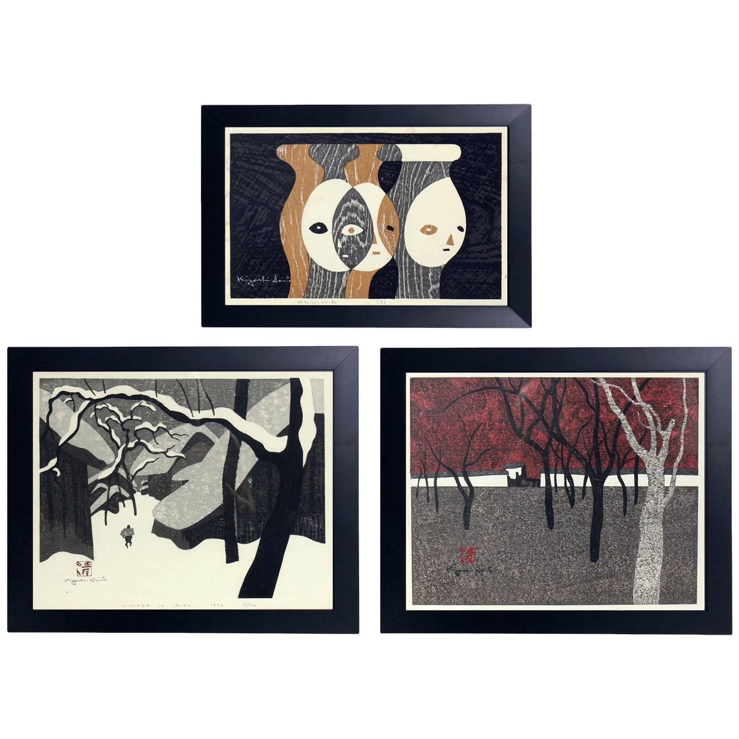 Collection of Three Japanese Woodblock Prints by Kiyoshi Saito