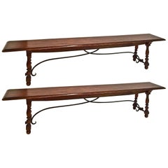 Pair of Spanish Revival Walnut Trestle Benches