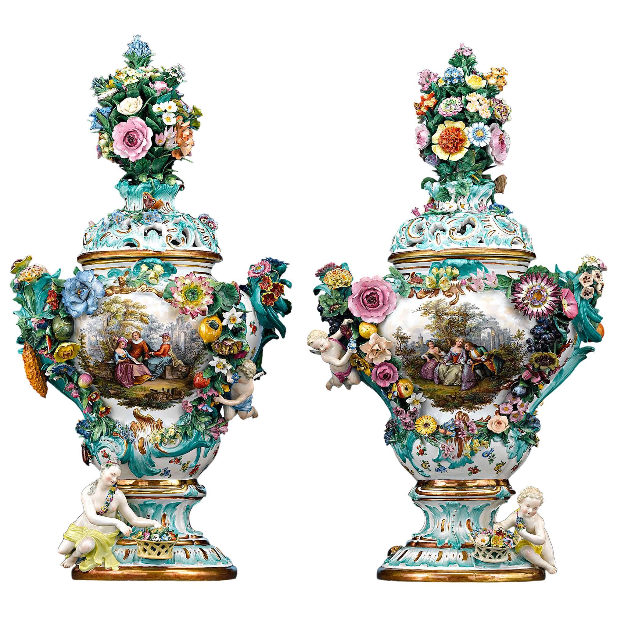 Pair of Meissen Mayflower Vases