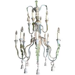 Italian Wood and Iron Chandelier with Tassels