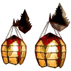 Rare and Important Pair of Art Deco Amsterdam School Sconces, 1920s