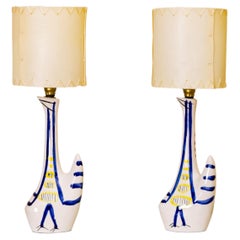Lámparas de mesa italianas de cerámica de estilo «Mid-Century Modern», pintadas a mano, década de los 50