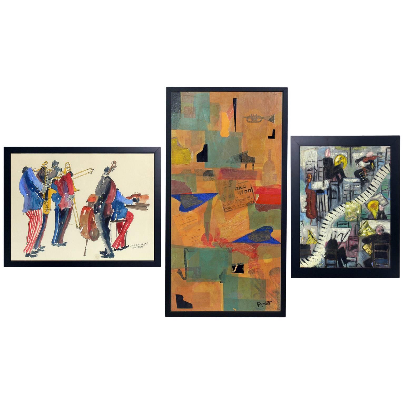 Auswahl an Gemälden mit Jazz-Themen aus der Mitte des Jahrhunderts