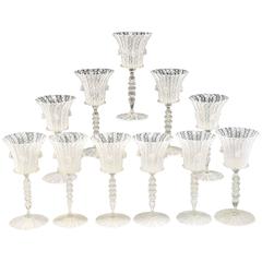 Antique Set of 19th Century Venetian Salviati White Latticino Goblets Vetro a Retorti