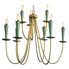 Chic Italian Gilt and Painted Metal Nine-Arm Chandelier 9