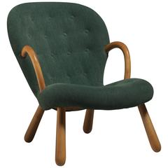 Philip Arctander Clam Chair with Green Upholstery, Denmark, 1940s 8