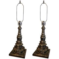Pair of Iron Silver Leaf Architectural Elements Adapted as Lamps, 19th Century 3